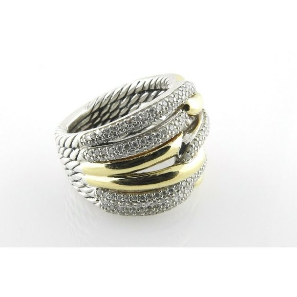 David Yurman 18K Gold Sterling Diamond Triple Loop Labyrinth Ring 7 #10708 - Picture 5 of 11